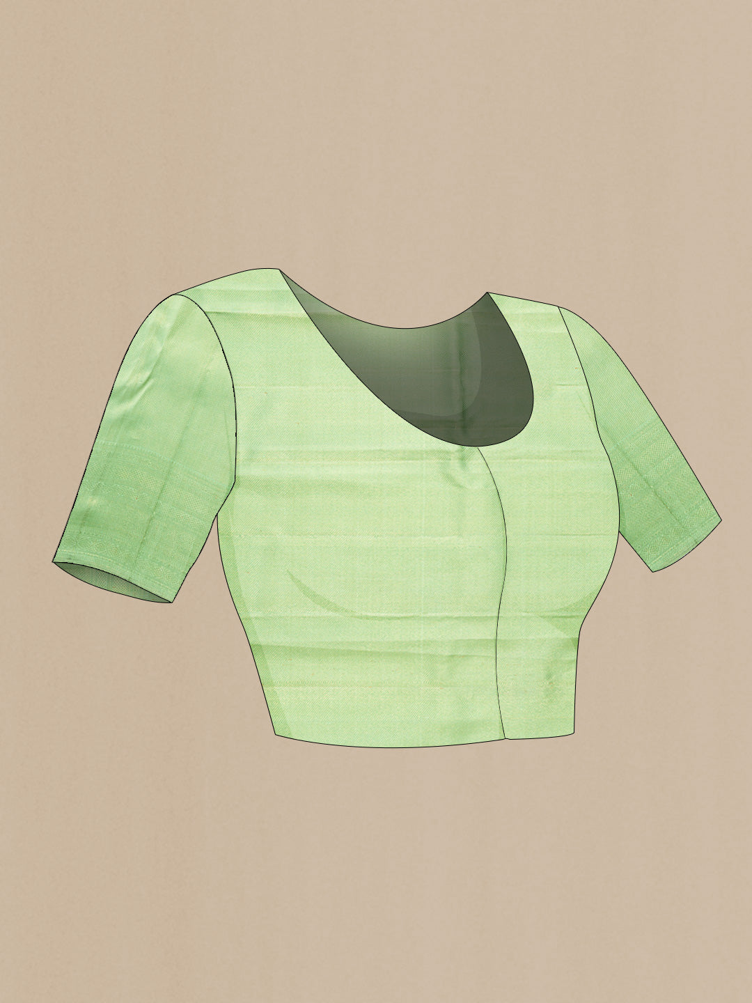 Close up image of the blouse of Pista Green Dual Tone Kanchipuram Silk Saree with Zari Brocade on the body and Zari Border