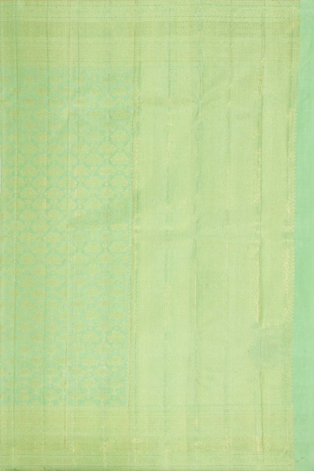 Close up image of the pallu of Pista Green Dual Tone Kanchipuram Silk Saree with Zari Brocade on the body and Zari Border