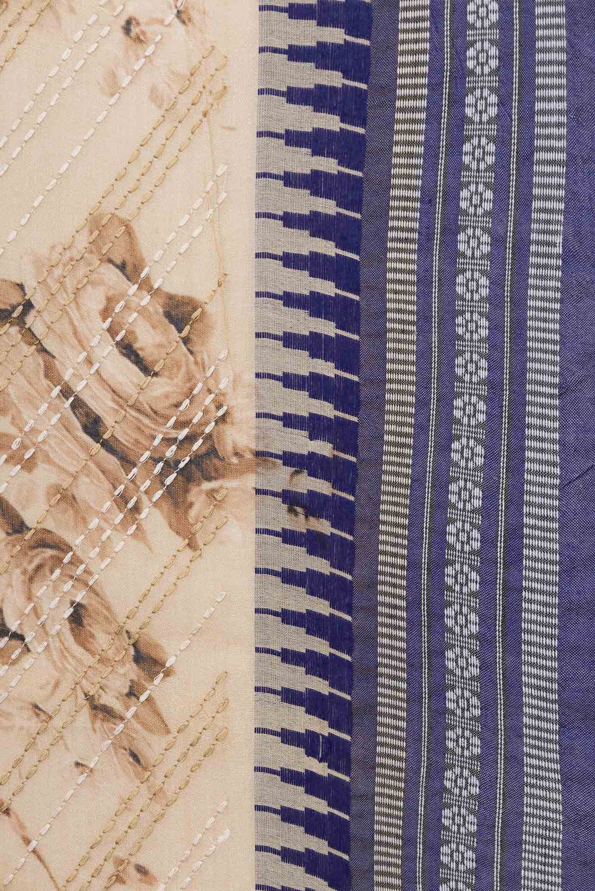 Border image of Beige Dual Tone Tussar Saree with Embroidery on the body and Thread Border