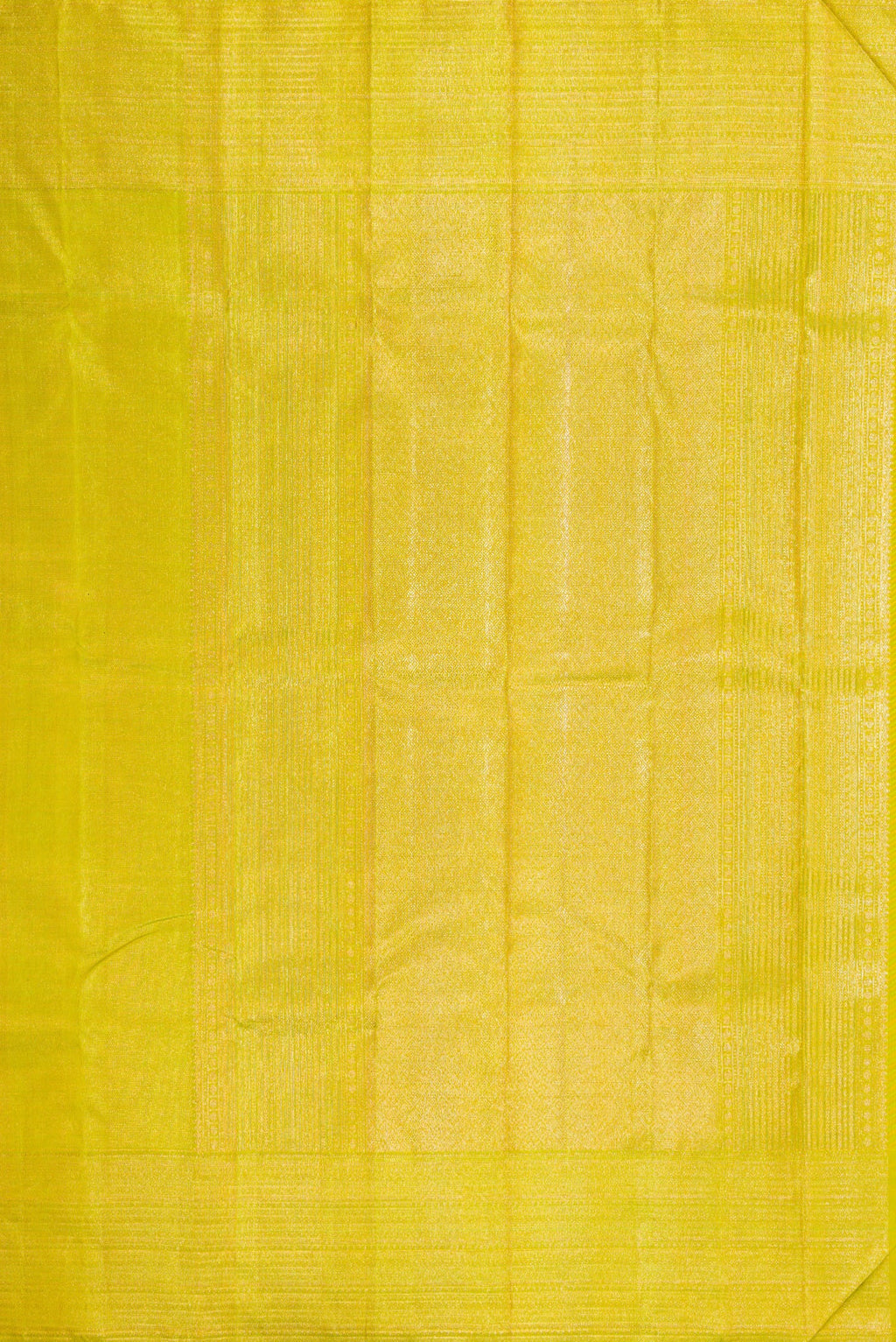 Close up image of the pallu of Parrot Green Dual Tone Kanjivaram Silk Saree with Zari Brocade on the body and Zari Border. 
