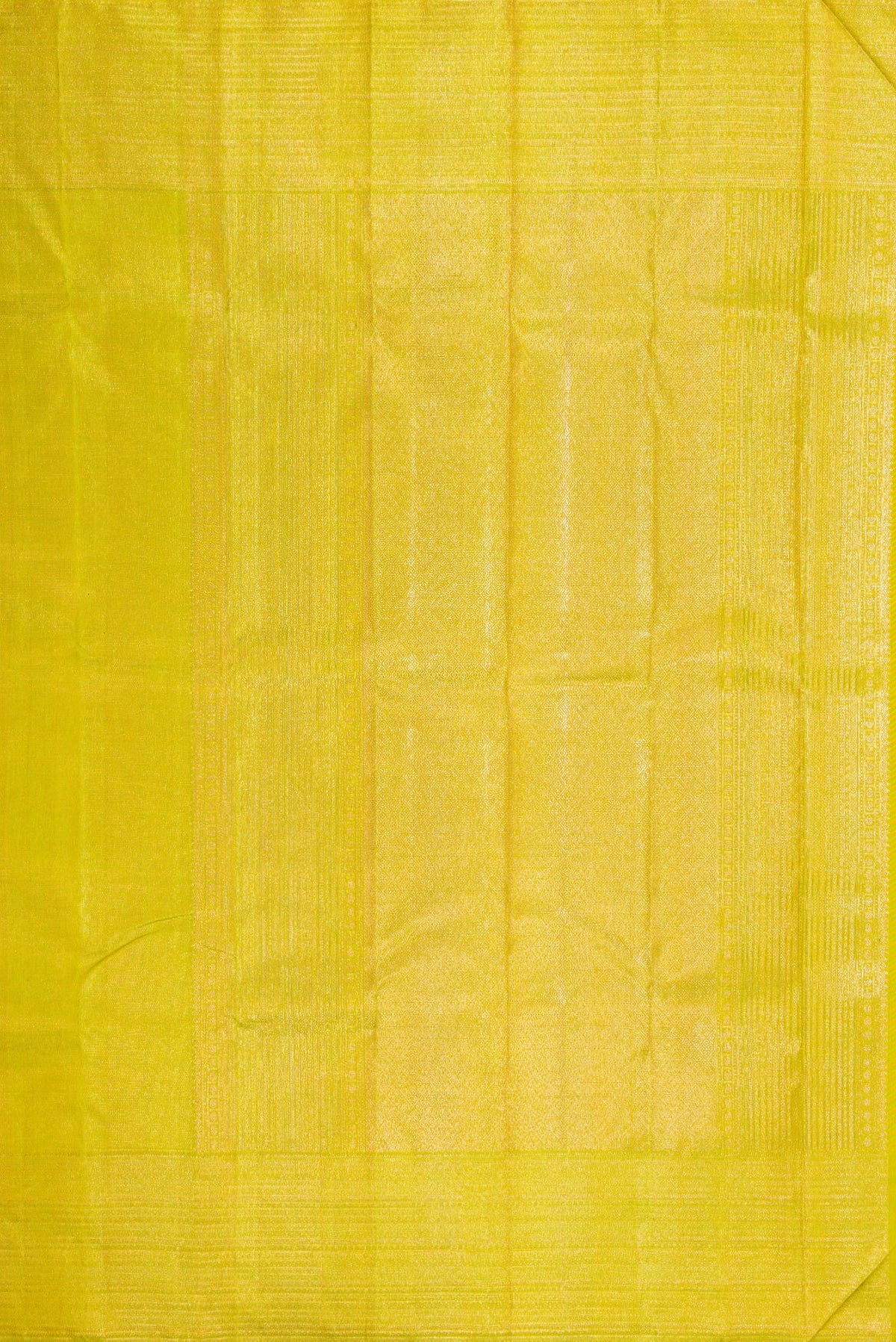 Close up image of the pallu of Parrot Green Dual Tone Kanjivaram Silk Saree with Zari Brocade on the body and Zari Border. 