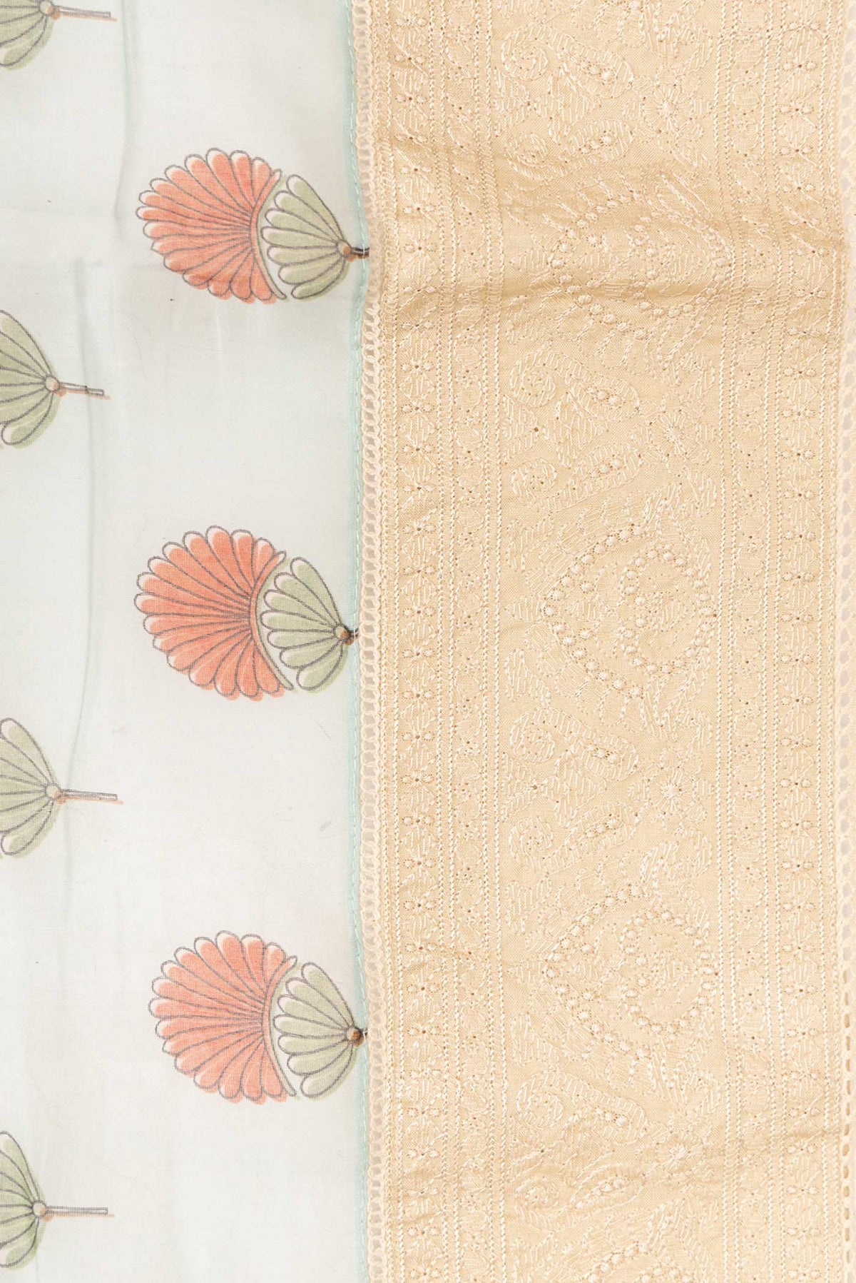 Border image of Grey Dual Tone Chanderi Silk Saree with Printed design on the body and Embroidery Border. 