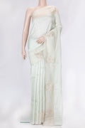 Pista Green Dual Tone Tussar Silk Saree with Embroidery on the body and Fancy Border.  displayed on a mannequin