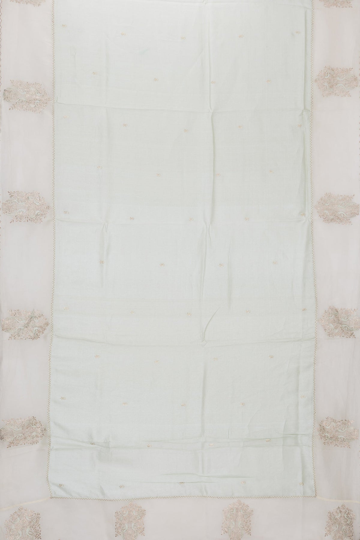 Flat view of Pista Green Dual Tone Tussar Silk Saree with Embroidery on the body and Fancy Border. 