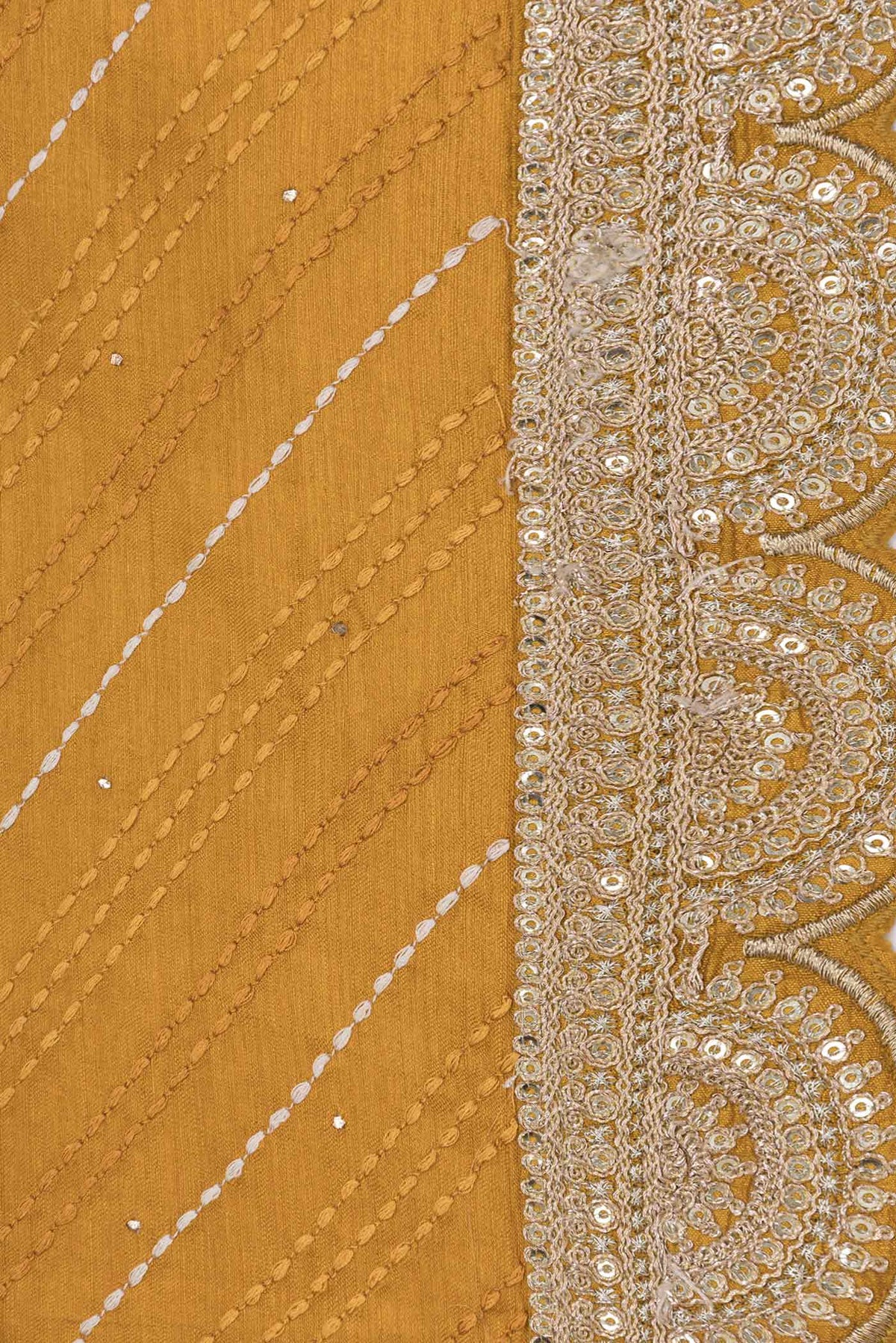 Border image of Mustard Tussar Silk Saree with Embroidery on the body and Embroidery Border