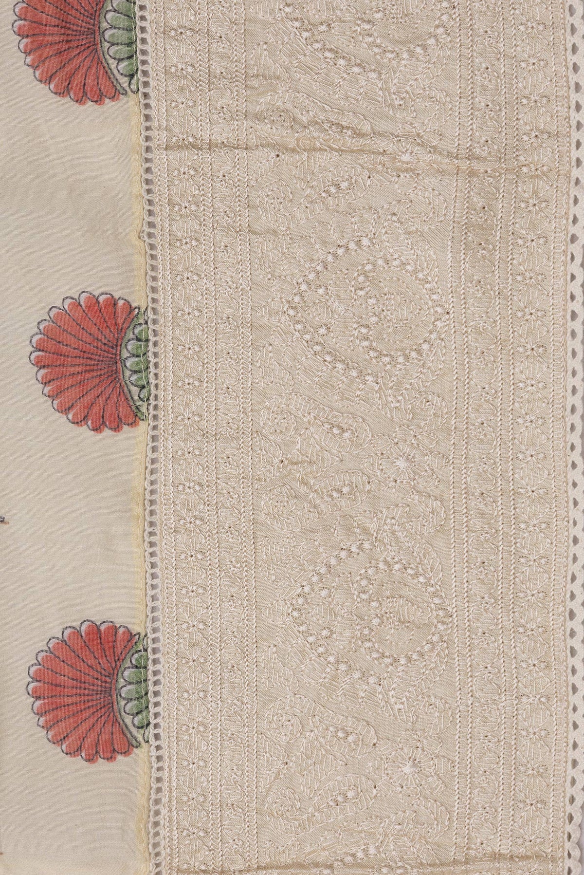 Border image of Sandal Dual Tone Chanderi Silk Saree with Printed design on the body and Embroidery Border. 