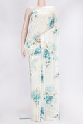Lavender and Sea Green Color Georgette Saree with Embroidery on the body and Embroidery Border.  displayed on a mannequin