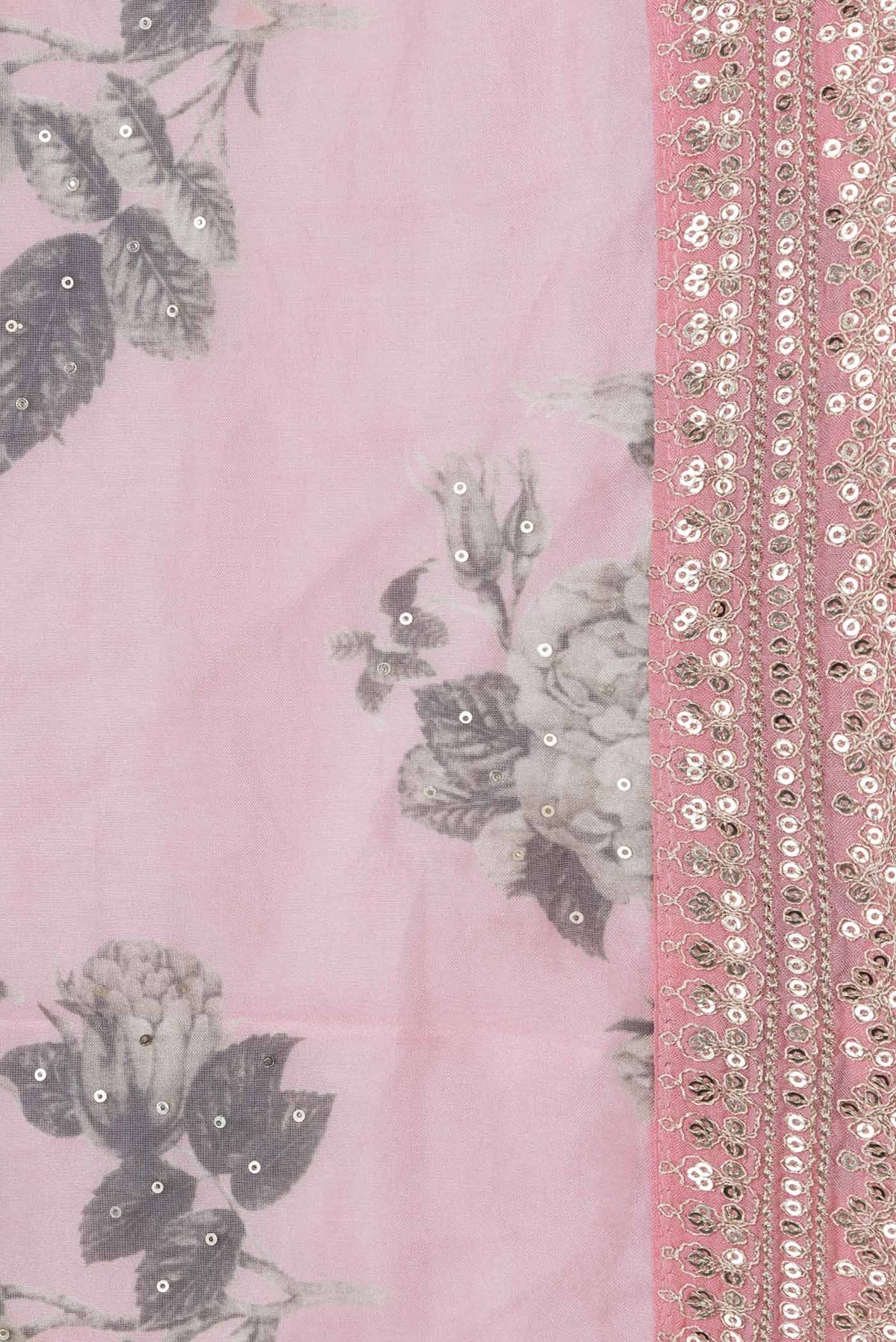 Border image of Pink Dual Tone Organza Silk Saree with Printed design on the body and Zari Border. 