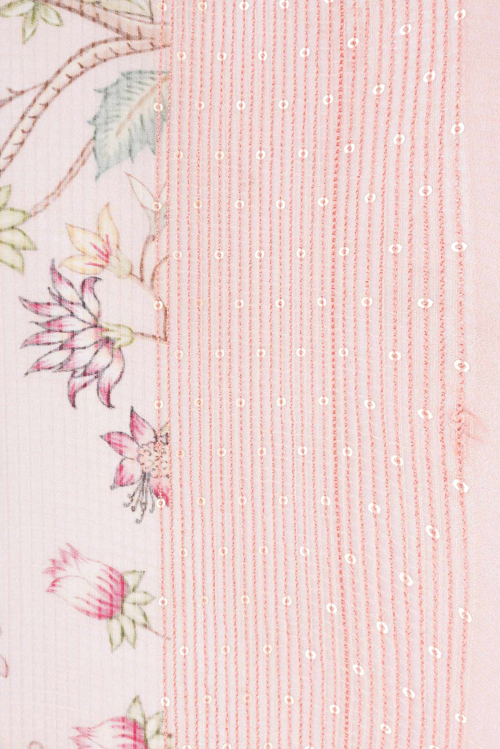 Border image of Golden Peach Dual Tone Kota Silk Saree with Printed design on the body and Embroidery Border