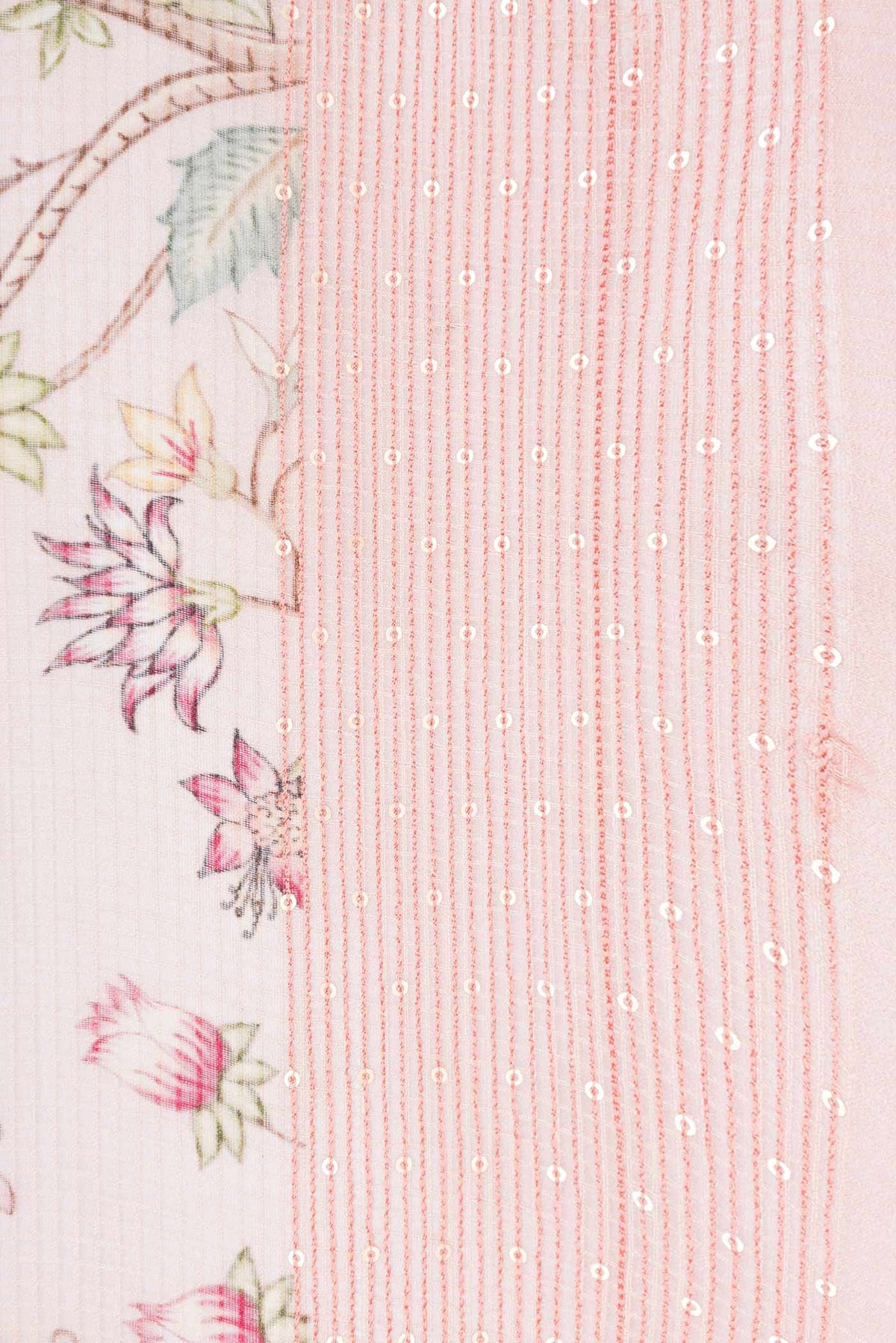 Border image of Golden Peach Dual Tone Kota Silk Saree with Printed design on the body and Embroidery Border