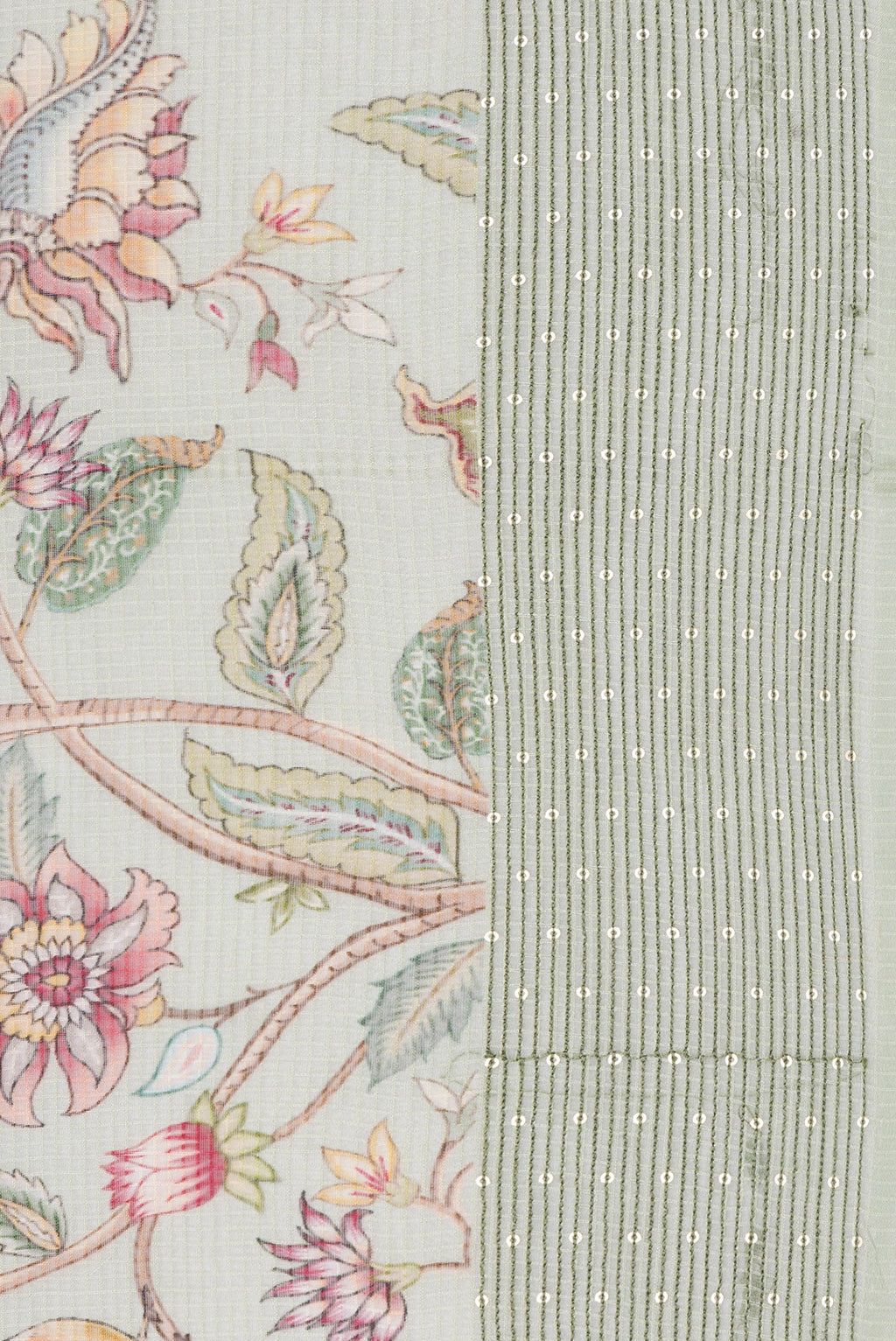 Border image of Pista Green Dual Tone Kota Silk Saree with Checked design on the body and Embroidery Border. 