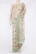 Pista Green Dual Tone Kota Silk Saree with Checked design on the body and Embroidery Border.  displayed on a mannequin