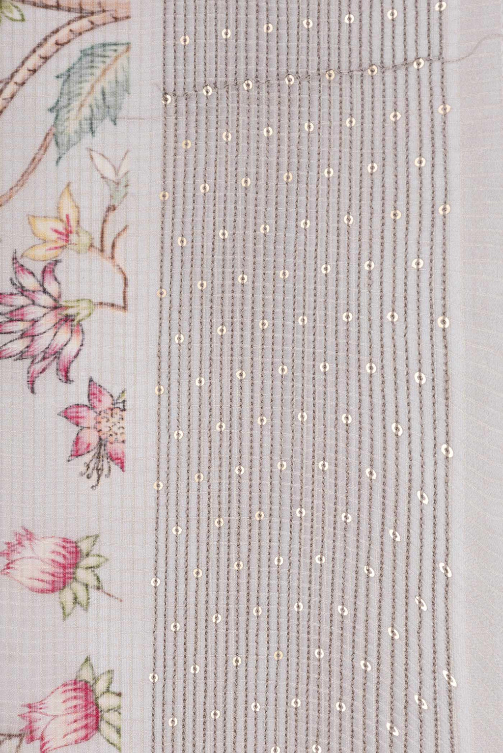 Border image of Grey Dual Tone Kota Silk Saree with Printed design on the body and Embroidery Border