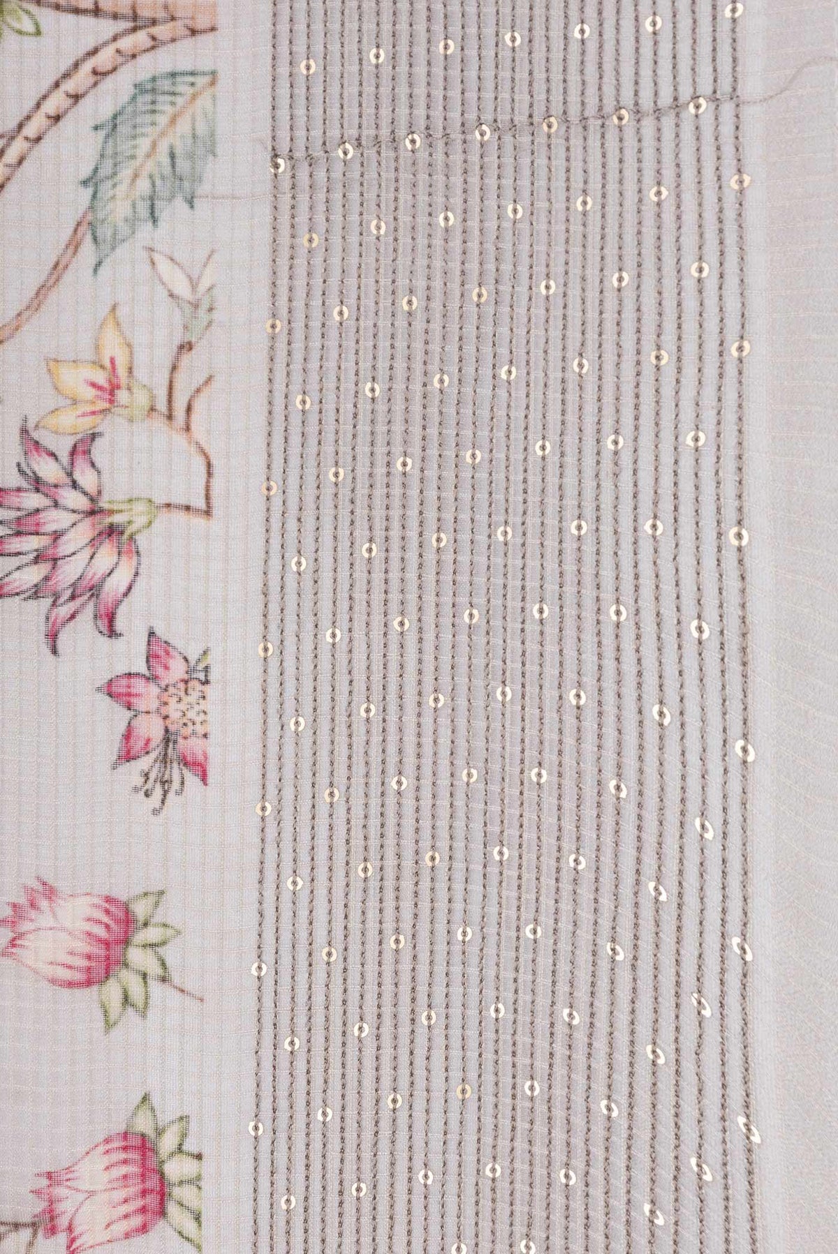 Border image of Grey Dual Tone Kota Silk Saree with Printed design on the body and Embroidery Border