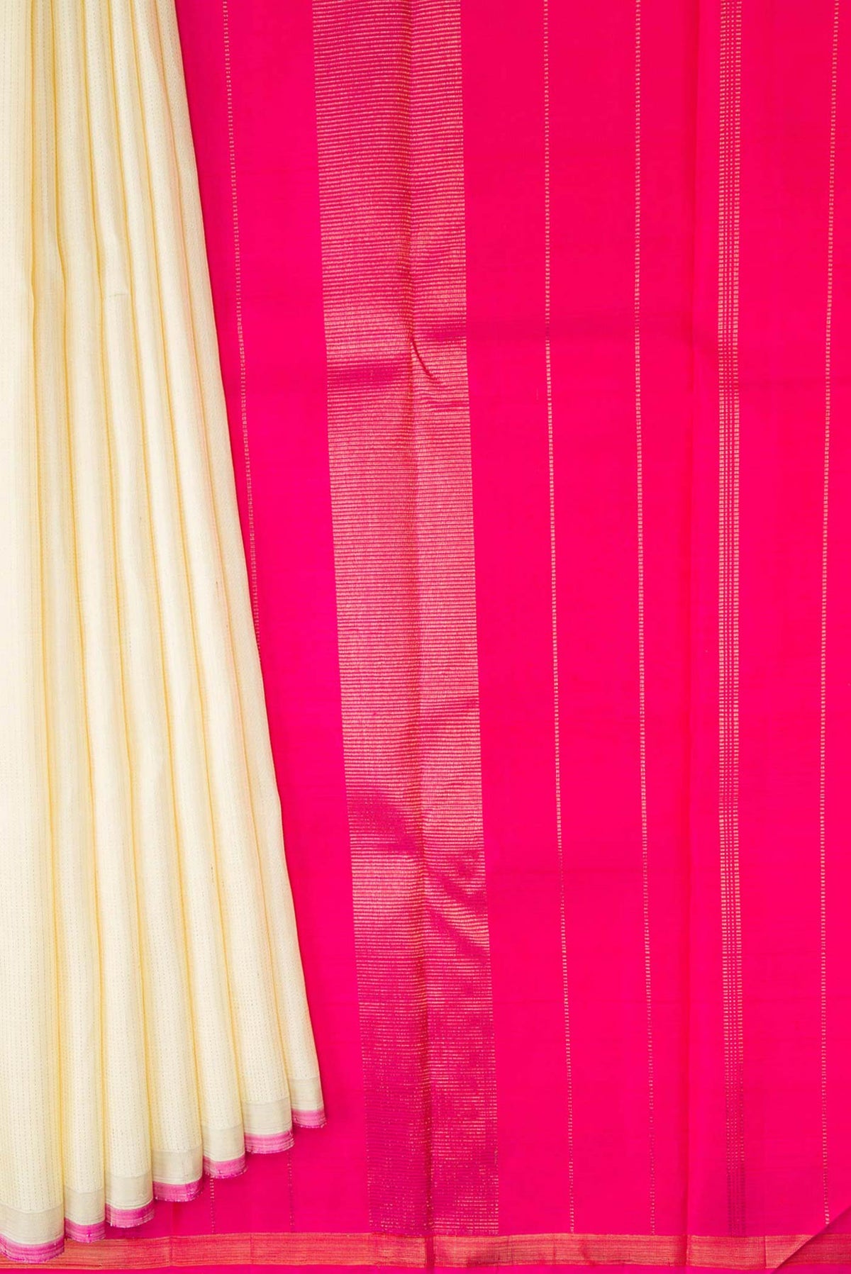 Pleats and pallu of Sandal Dual Tone Kanchipuram Silk Saree with Stripes on the body and Thin Zari Line