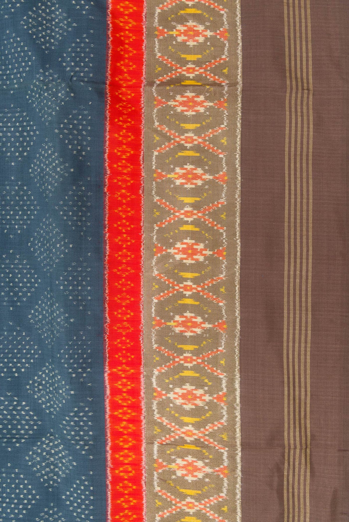 Border image of Grey Dual Tone Double Ikat Saree with Ikat Print on the body and Ikat Border. 