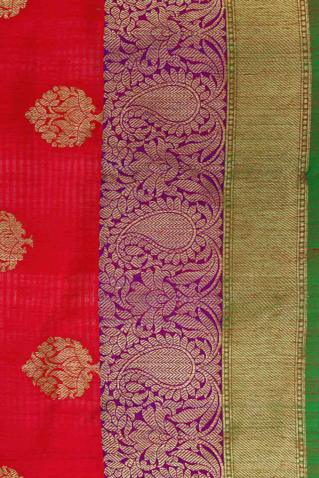 Border image of Red Banarasi Tussar Silk Saree with Zari Butta on the body and Zari Border