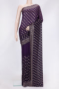 Violet Dual Tone Georgette Saree with Embroidery on the body and Embroidery Border.  displayed on a mannequin