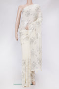 Beige Dual Tone Mysore Georgette Saree with Embroidery on the body and Without Border.  displayed on a mannequin