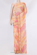 Peach Dual Tone Mysore Georgette Saree with Embroidery on the body and Embroidery Border.  displayed on a mannequin