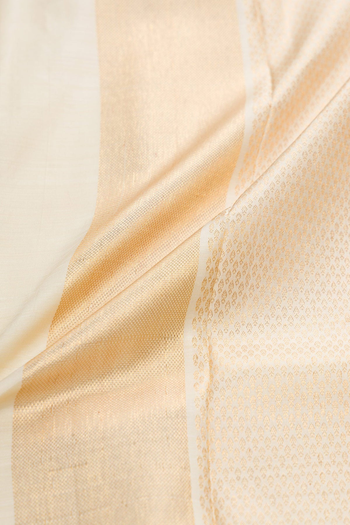 Gold Silk Dhoti With Angavastram (8X4) Muzham with Zari Brocade on the body and Zari Border