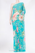 Sky Blue Mysore Chiffon Saree with Printed design on the body and Without Border.  displayed on a mannequin