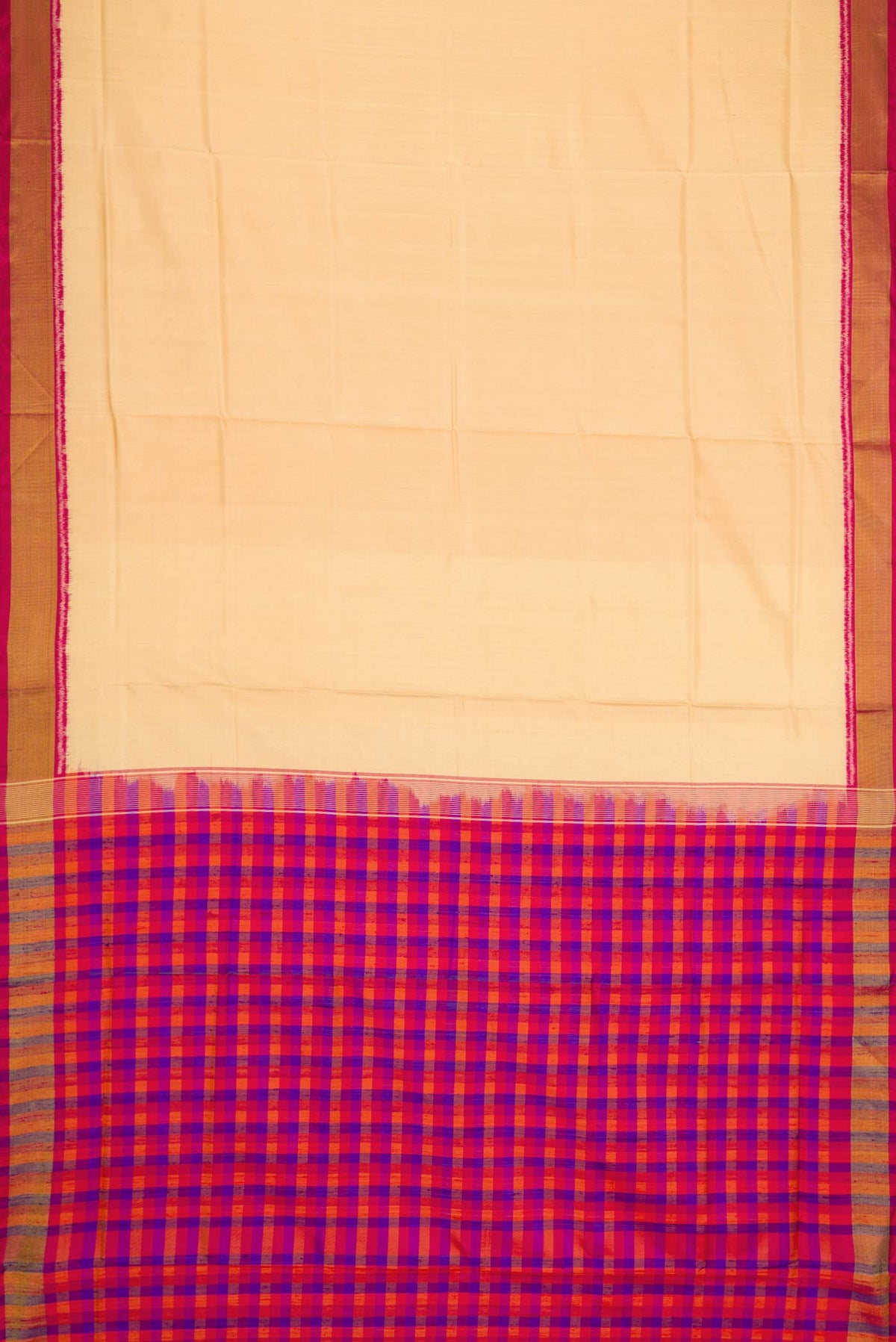Flat view of Sandal Dual Tone Rajkot Patola Silk Saree with Plain Body and Zari Border