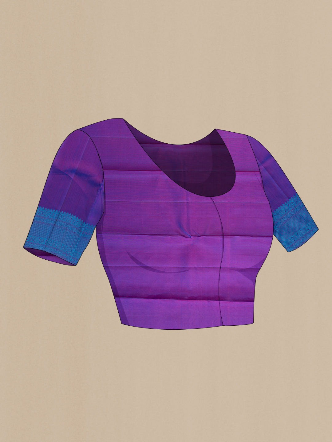 Close up image of the blouse of Magenta Dual Tone Kanchipuram Silk Saree with Jacquard design on the body and Thread Border. 