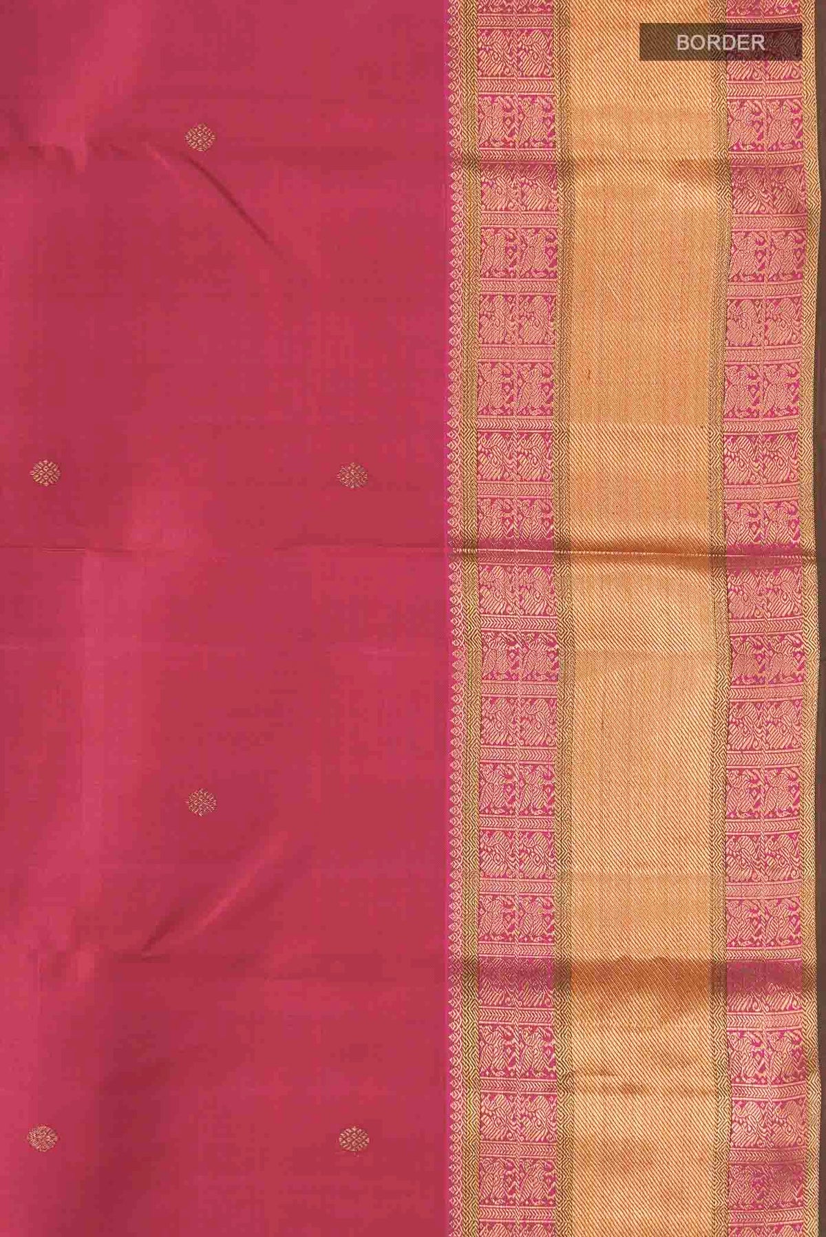 Border image of Red Kanchipuram Silk Saree with Zari Butta on the body and Zari Border