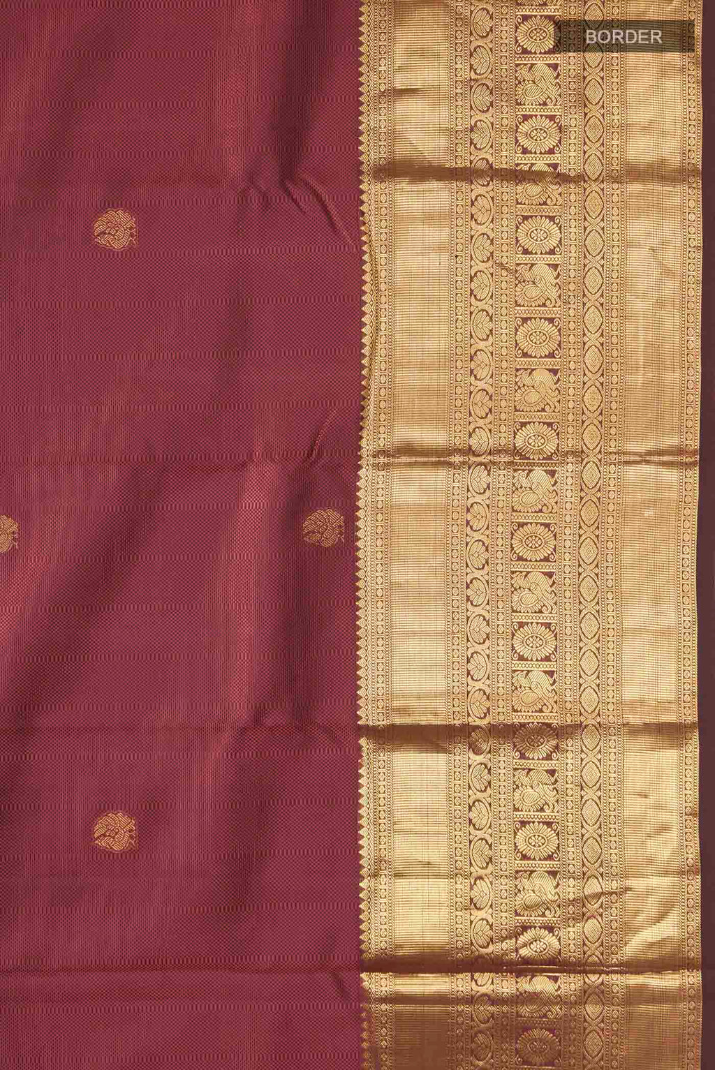Border image of Maroon Kanchipuram Silk Saree with Jacquard With Zari Butta on the body and Zari Border