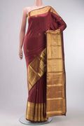 Maroon Kanchipuram Silk Saree with Jacquard With Zari Butta on the body and Zari Border displayed on a mannequin