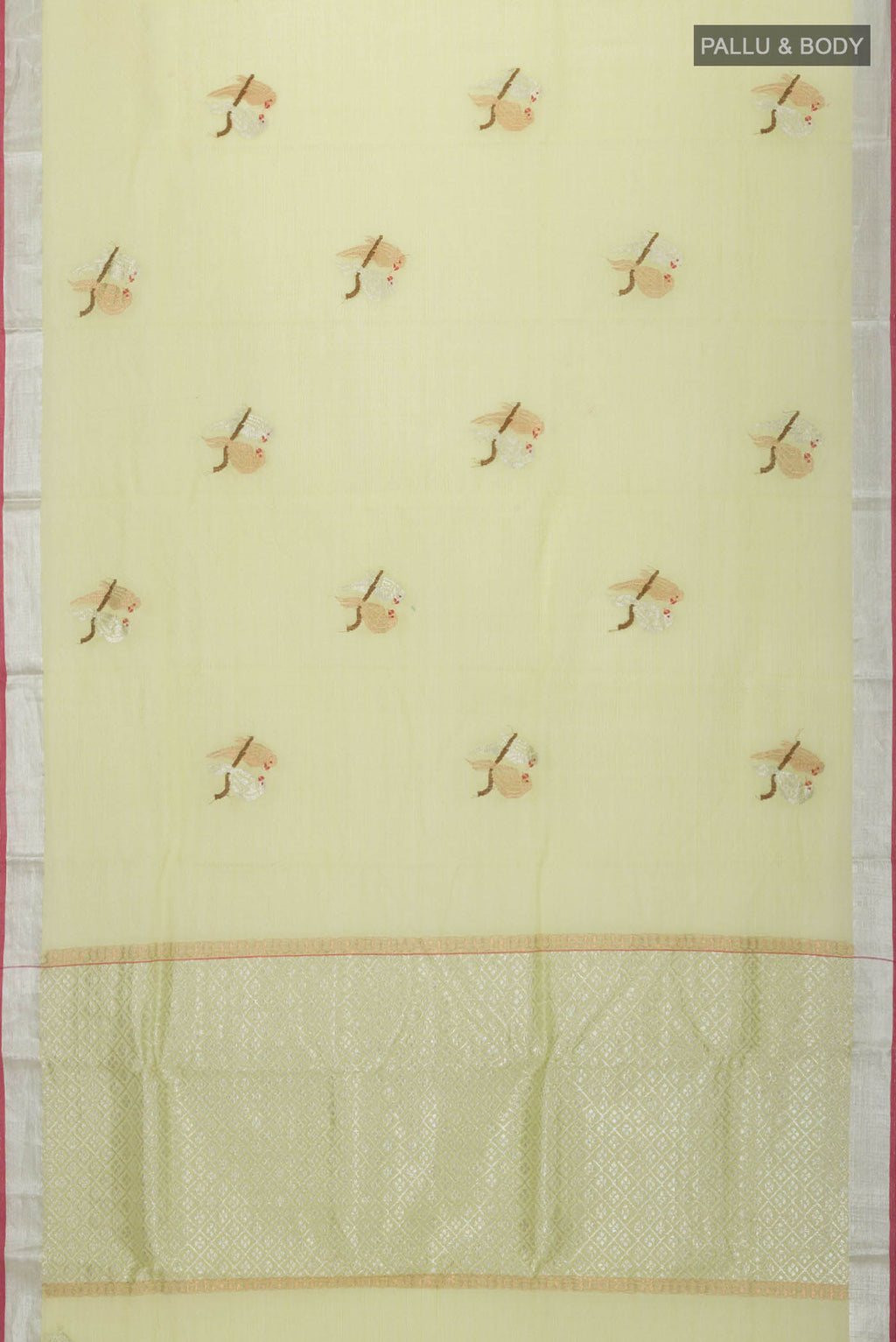 Flat view of Green Kota Silk Saree with Zari Butta on the body and Zari Border
