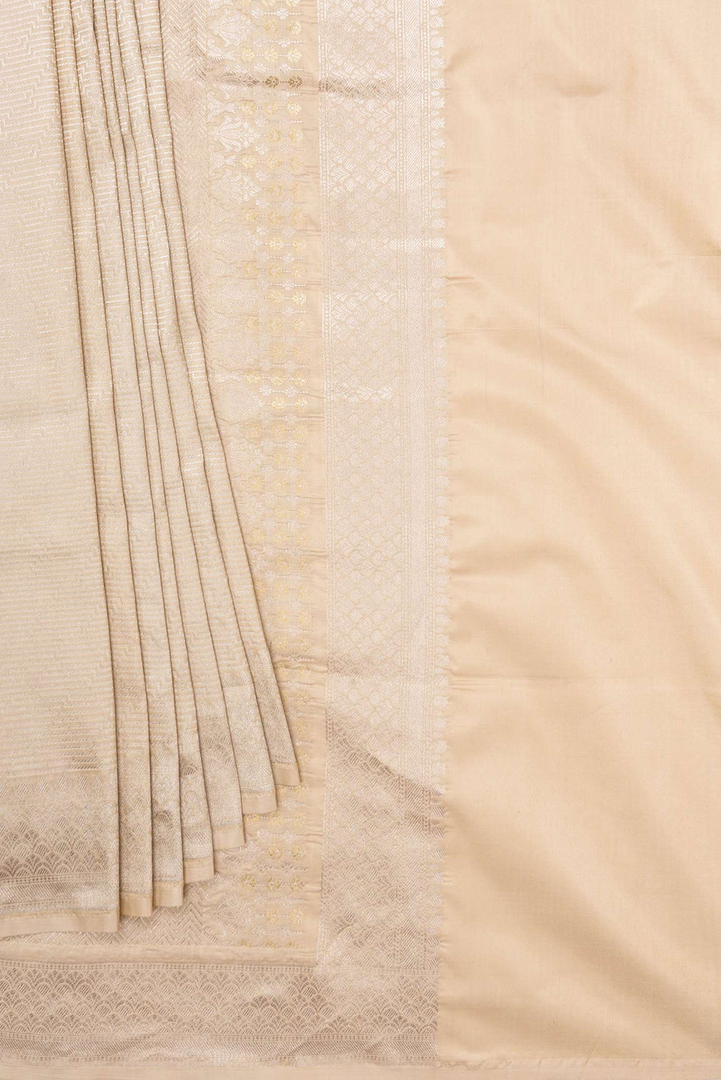 Pleats and pallu of Beige Dual Tone Banarasi Saree with Zari Brocade on the body and Zari Border