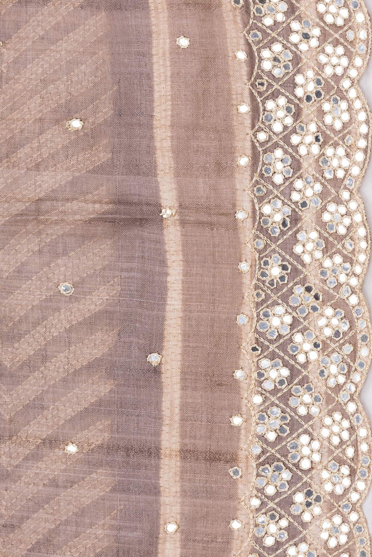 Border image of Golden Peach Dual Tone Tussar Silk Saree with Embroidery on the body and Embroidery Border. 