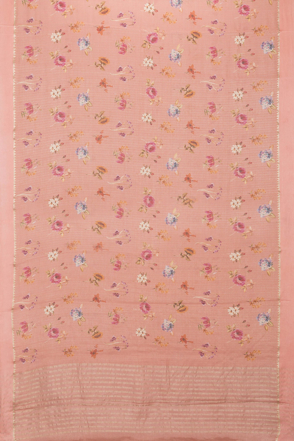 Flat view of Peach Dual Tone Georgette Saree with Zari Brocade on the body and Zari Border. 