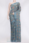 Grey Dual Tone Georgette Saree with Zari Brocade on the body and Zari Border.  displayed on a mannequin
