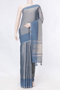 Blue Dual Tone Tussar Saree with Zari Brocade on the body and Embroidery Border displayed on a mannequin