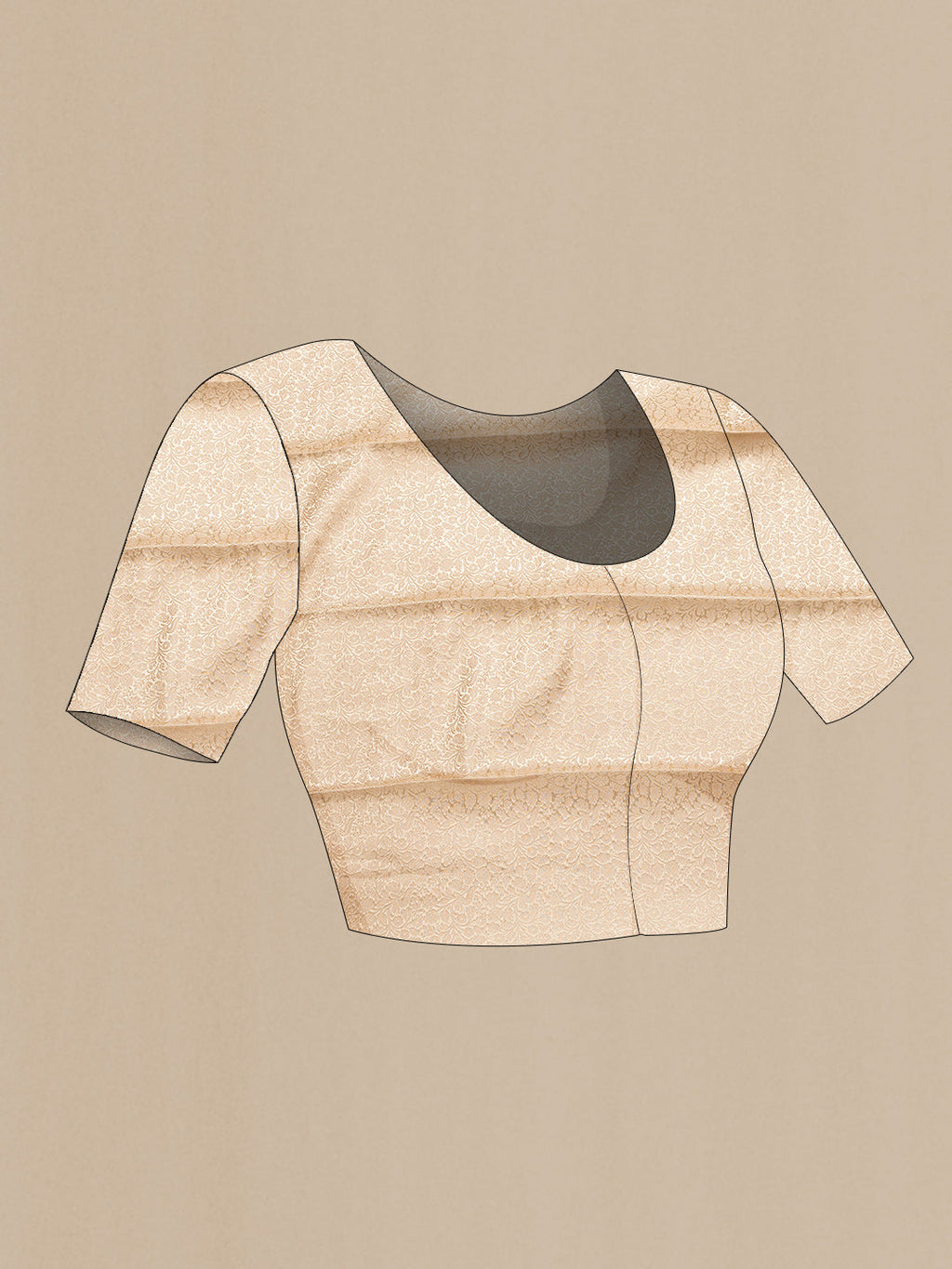 Close up image of the blouse of Peach Dual Tone Mysore Georgette Saree with Stripes on the body and Zari Border. 