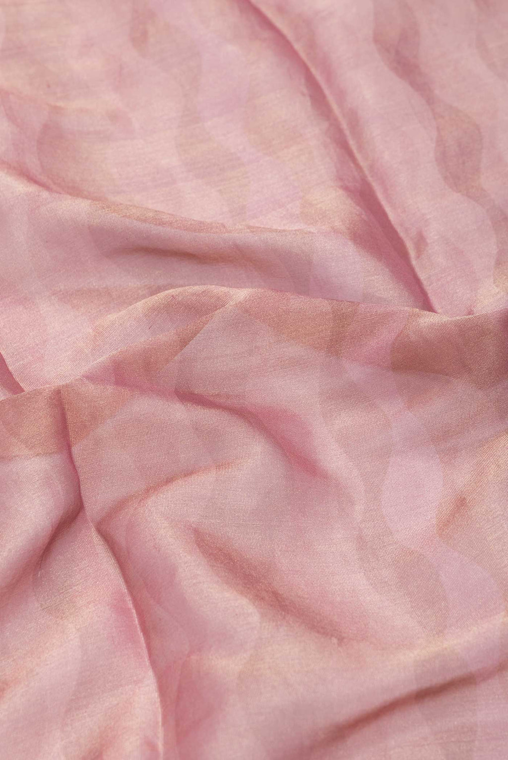 Close up of Pink Dual Tone Mysore Georgette Saree with Zari Brocade on the body and Zari Border displaying folds