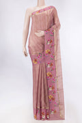 Pink Dual Tone Mysore Georgette Saree with Zari Brocade on the body and Zari Border displayed on a mannequin