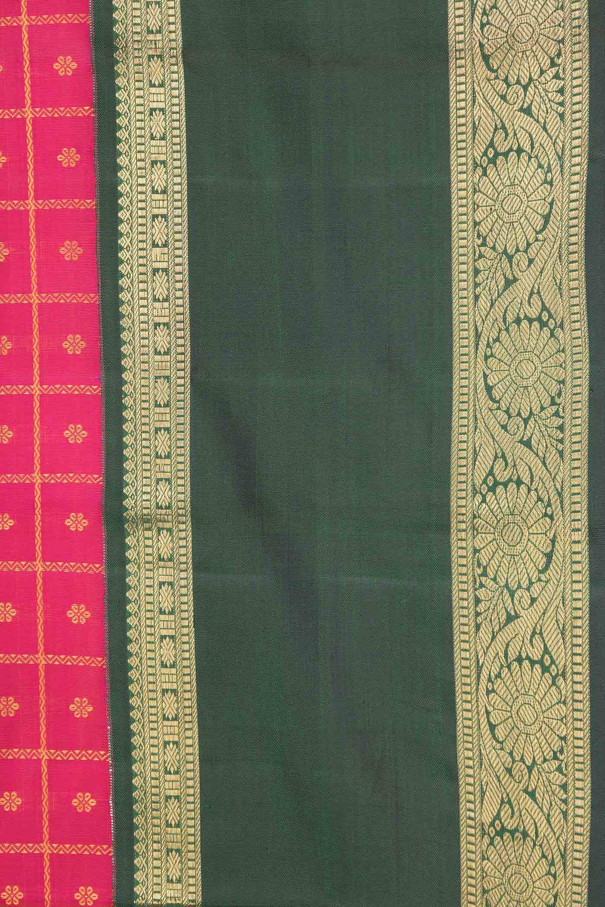Border image of Pure Silk Pure Zari Pink Dual Tone Kanchipuram Saree with Thread Butta on the body and Zari Border