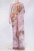 Pink Dual Tone Mysore Chiffon Saree with Printed design on the body and Zari Border.  displayed on a mannequin