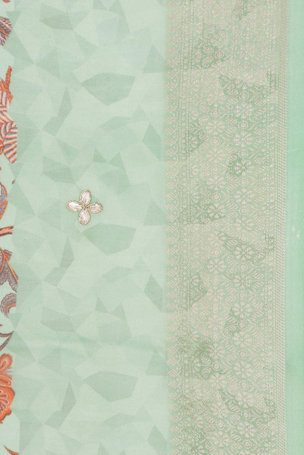 Border image of Sea Green Dual Tone Chanderi Silk Saree with Printed design on the body and Zari Border