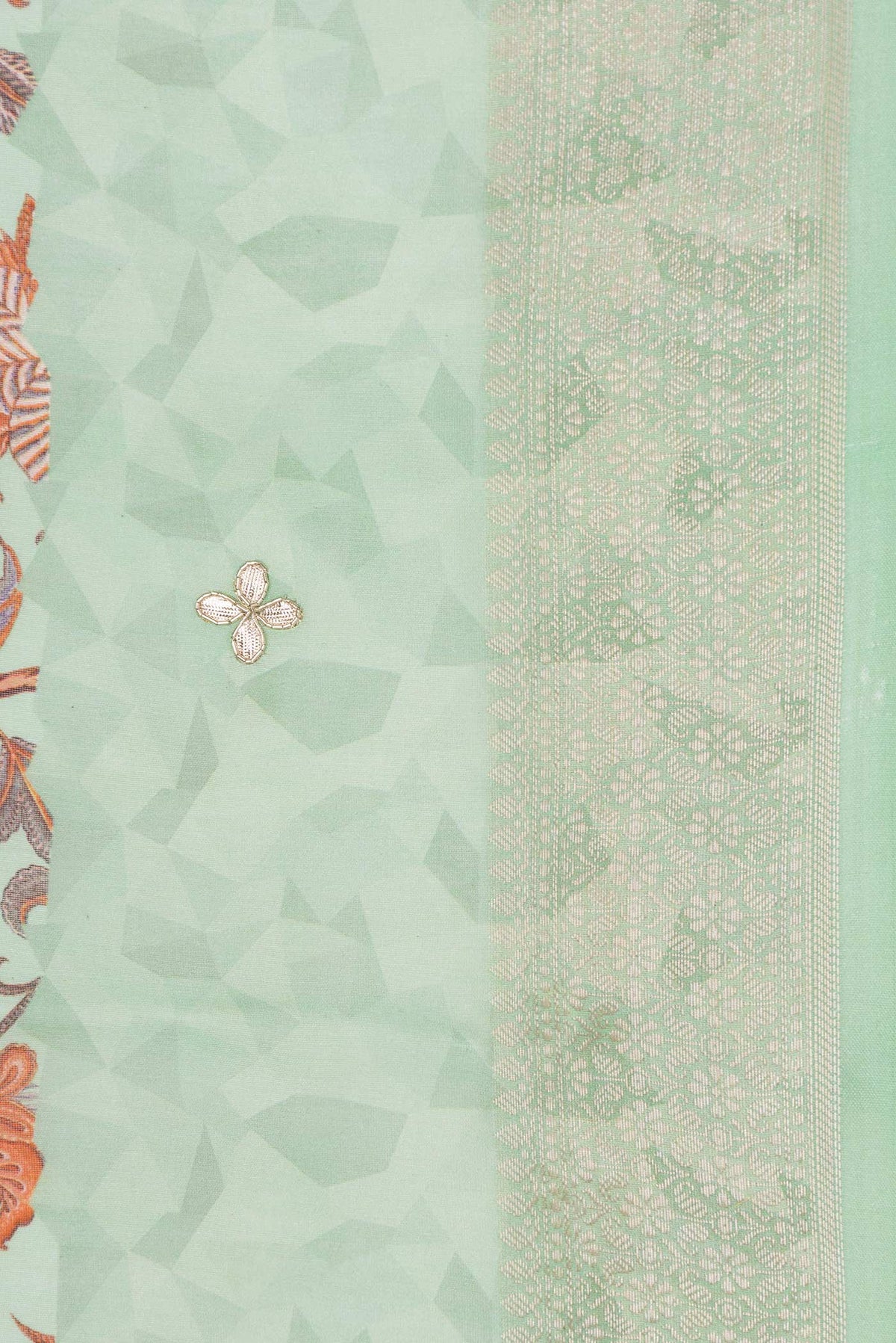 Border image of Sea Green Dual Tone Chanderi Silk Saree with Printed design on the body and Zari Border
