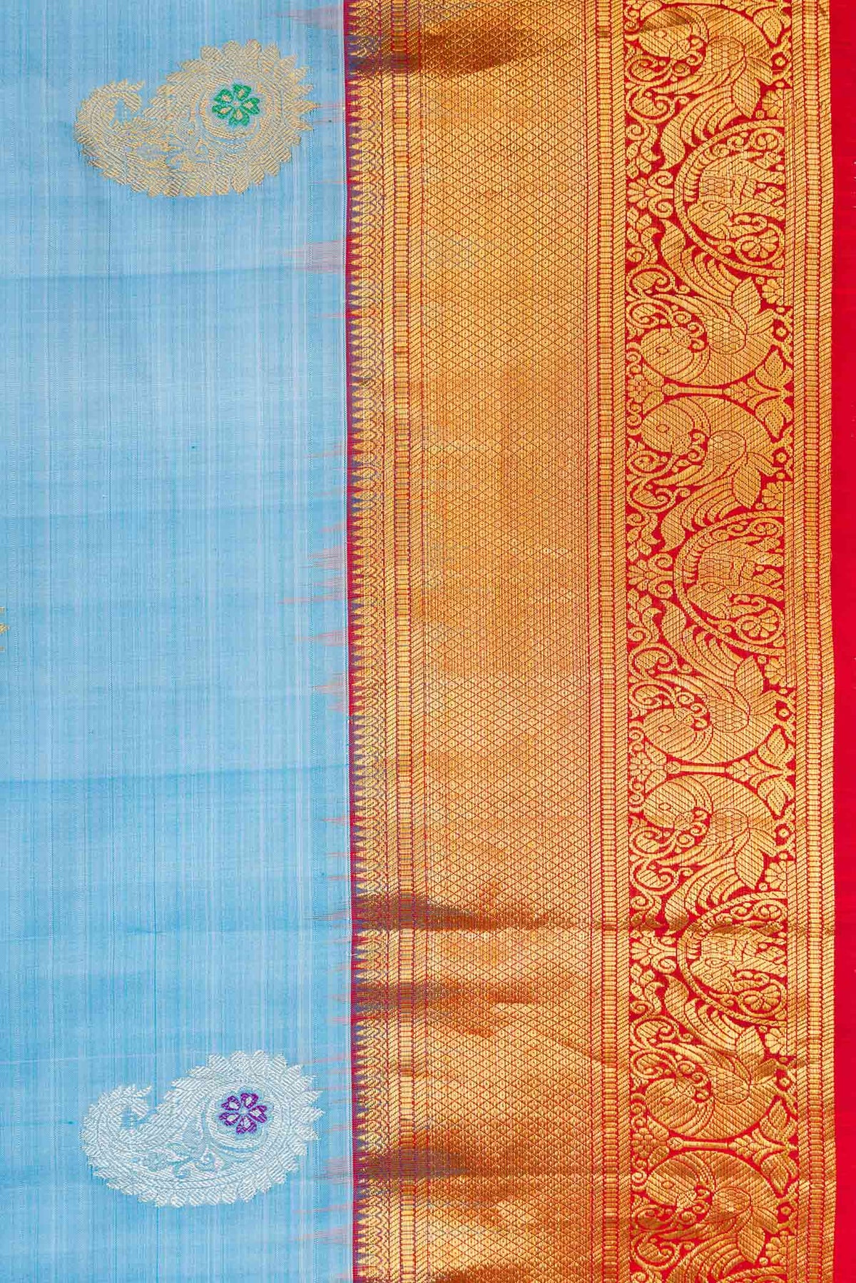 Border image of Light Blue Dual Tone Gadwal Silk Saree with Zari Butta on the body and Zari Border