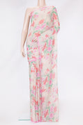 Beige Dual Tone Mysore Chiffon Saree with Printed design on the body and Plain Border.  displayed on a mannequin