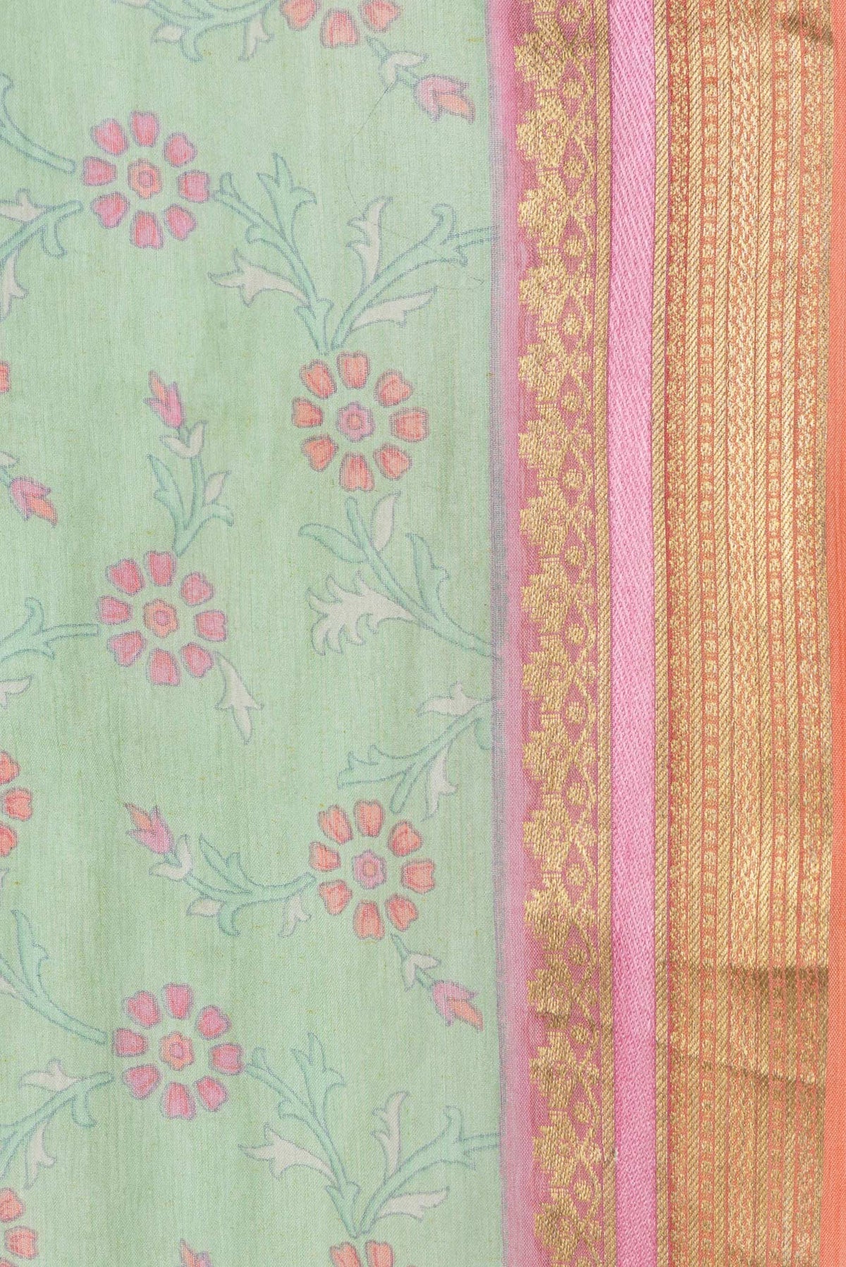 Border image of Green Dual Tone Mysore Chiffon Saree with Printed design on the body and Zari Border. 