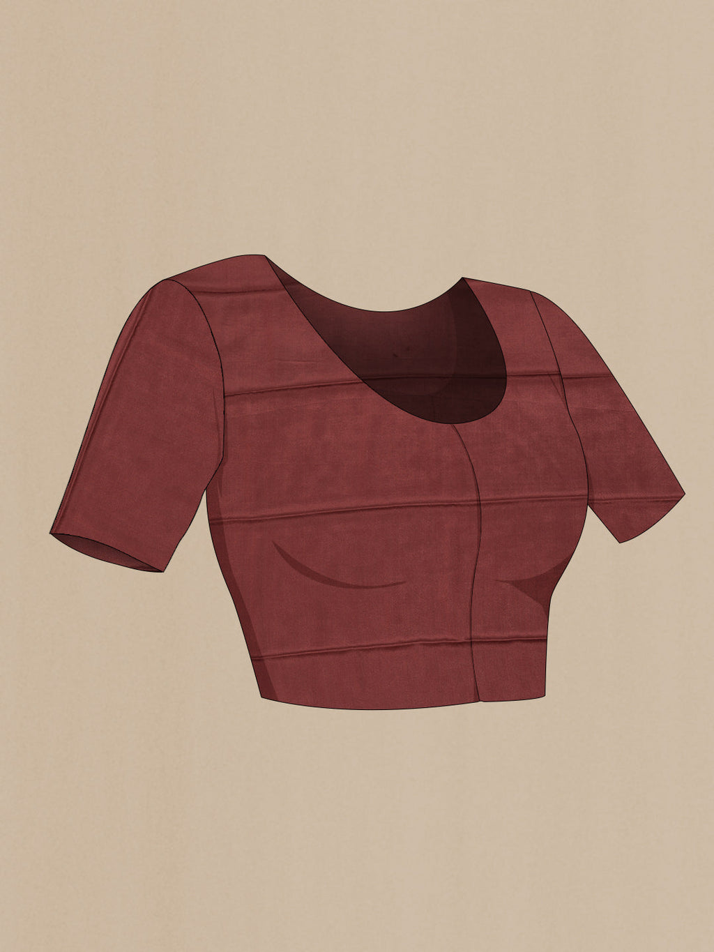Close up image of the blouse of Maroon Dual Tone Mysore Georgette Saree with Stripes on the body and Zari Border