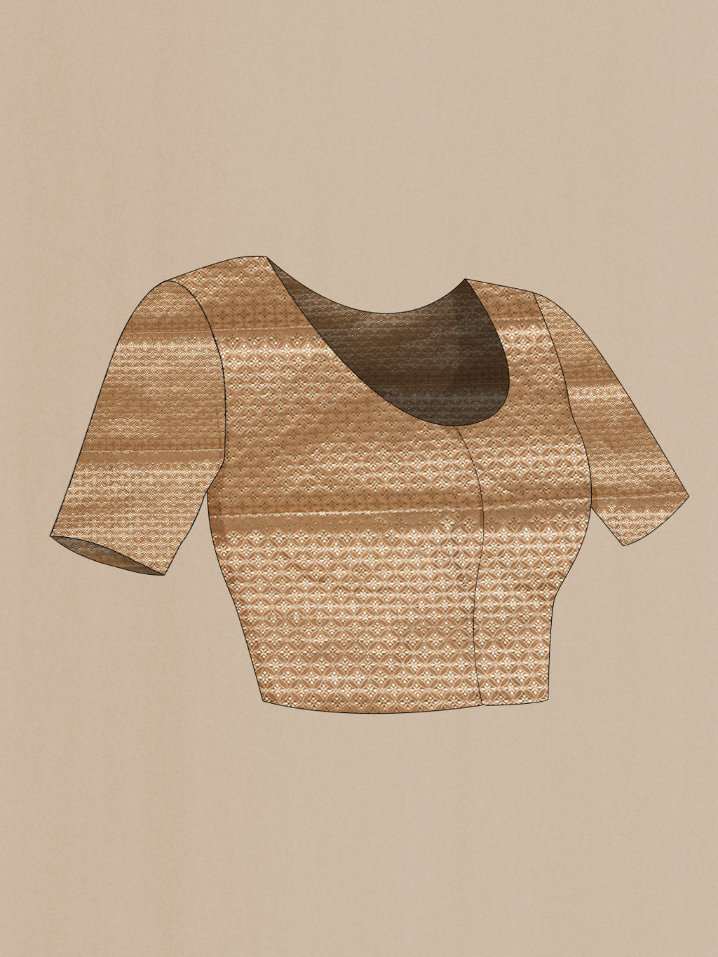 Close up image of the blouse of Peach Mysore Chiffon Saree with Checked design on the body and Embroidery Border