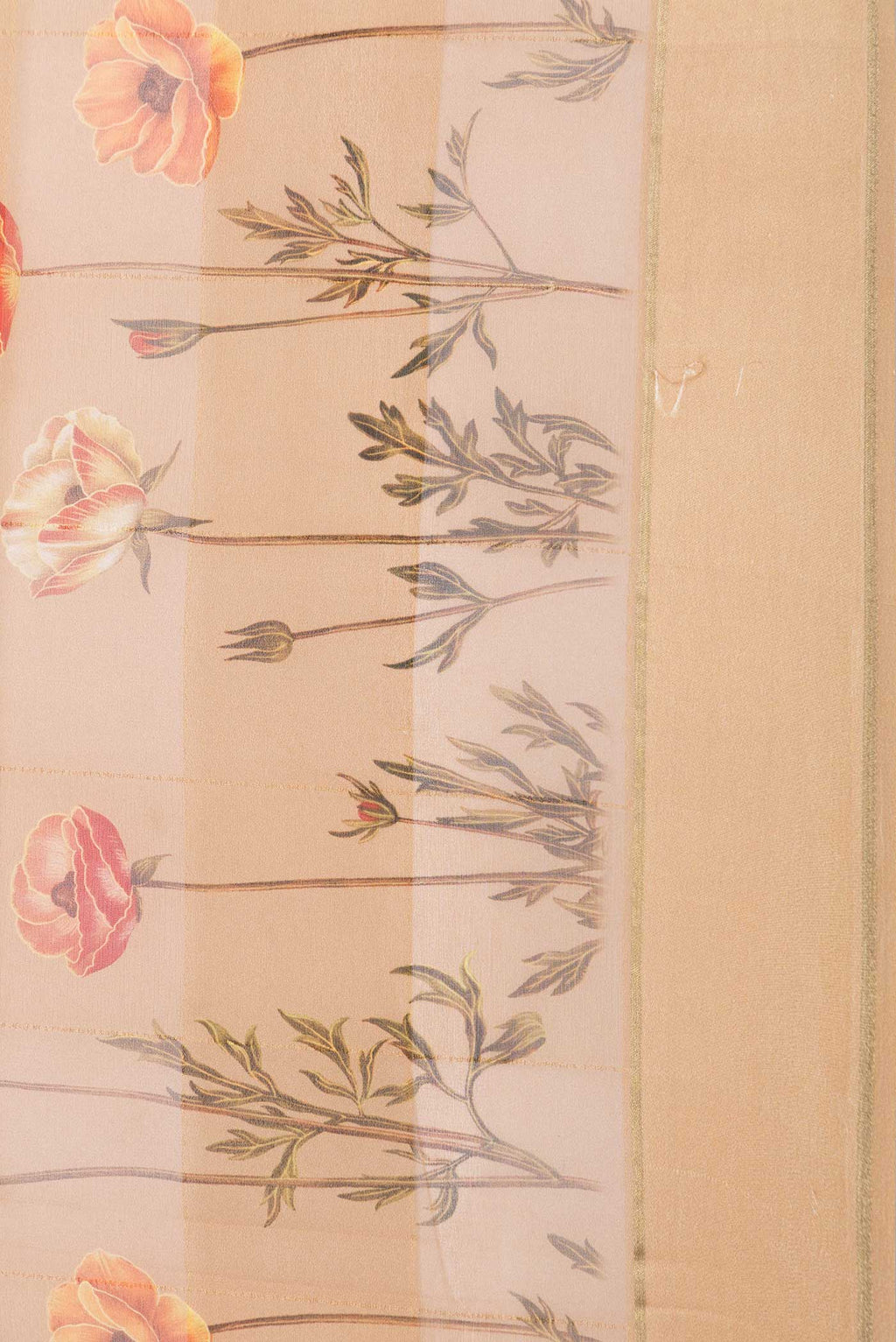 Border image of Peach Mysore Chiffon Saree with Checked design on the body and Embroidery Border